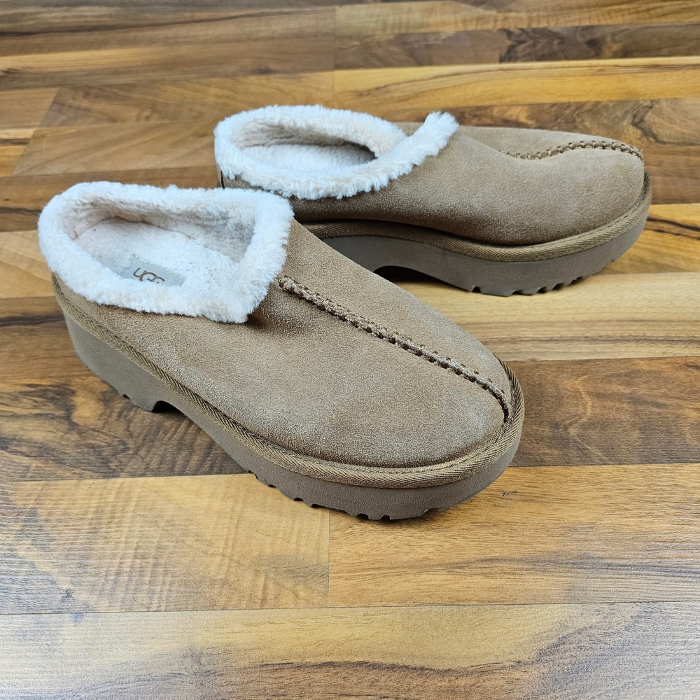 UGG Disquette Platform Slippers Chestnut Suede Sheepskin‎ Size 7